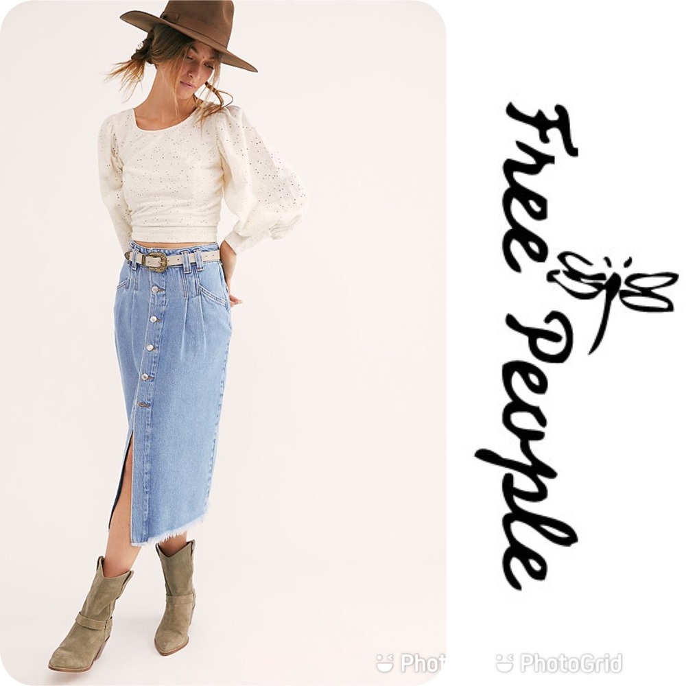 FREE PEOPLE Skirt Women's 25 Blue Sidney Midi Jean 25 NEW WITH TAGS!